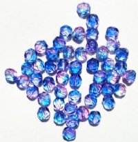 50 6mm Faceted Tri Tone Crystal, Pink, & Sapphire Beads